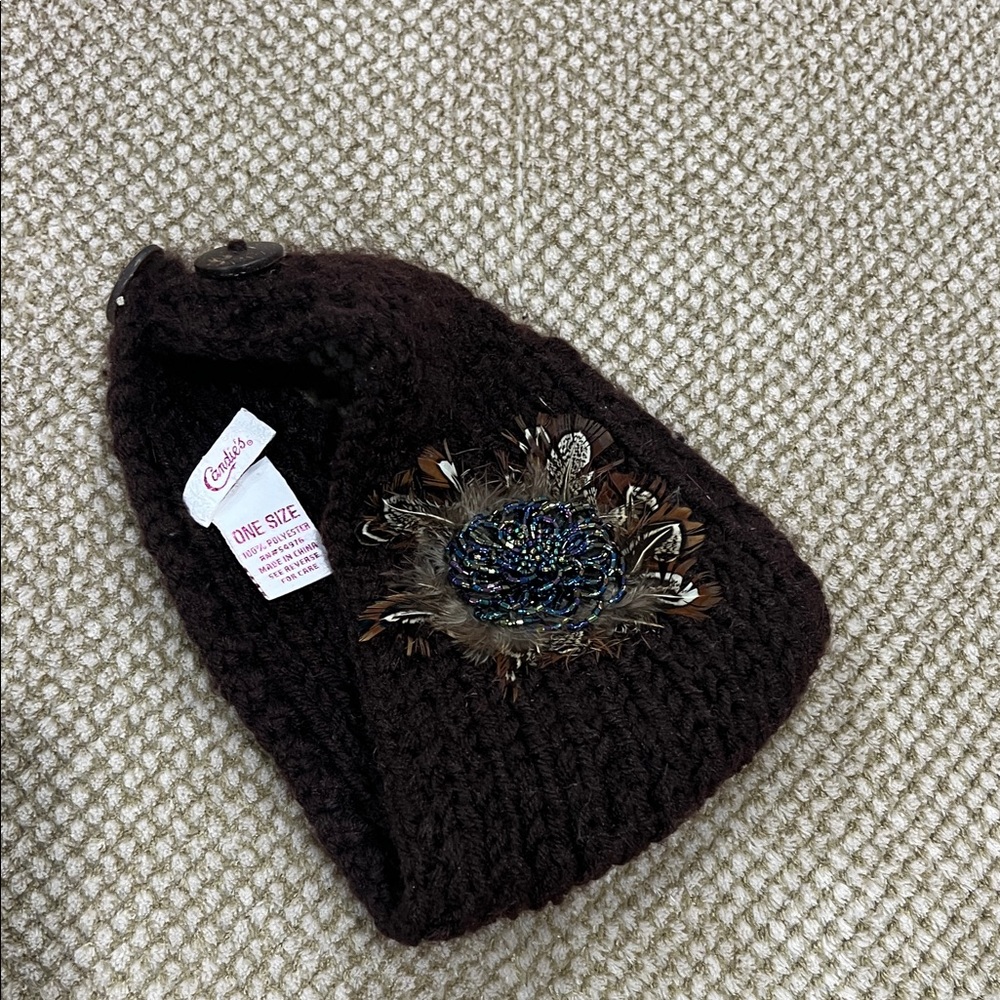 Cuddl Duds Brown Knit Hair Accessory with Embellishment